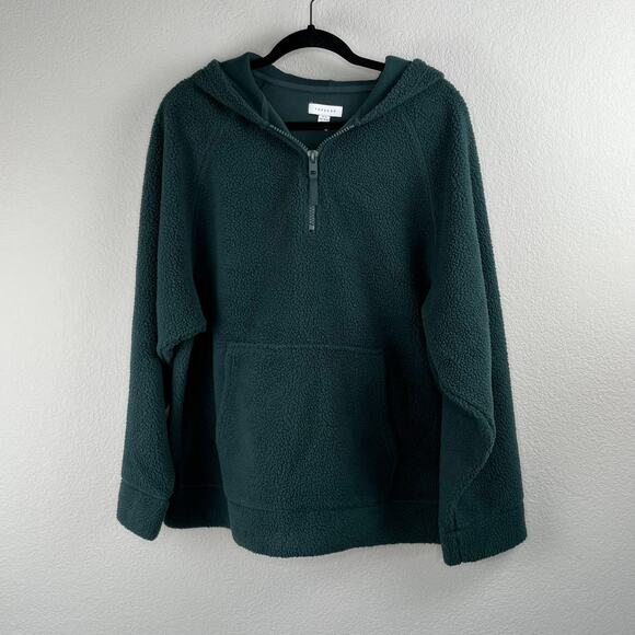 Topshop Green Quarter Zip Casual Fleece Pullover Hoodie Oversized Medium NWOT - Picture 12 of 13